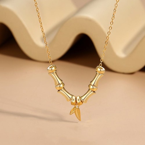 Golden Bamboo Pattern Titanium Steel Wealth Necklace