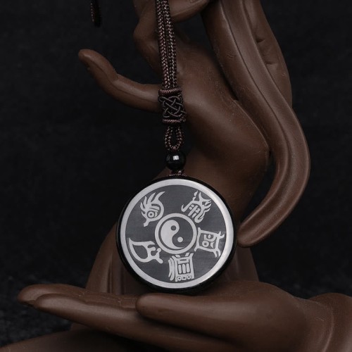 Black Obsidian Taoism Yin Yang Carved Necklace Black Obsidian Taoism Yin Yang Carved Necklace