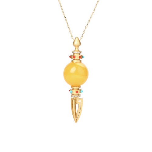 24K Gold Plated Amber Dorje Vajra Anxiety Necklace Pendant 24K Gold Plated Amber Dorje Vajra Anxiety Necklace Pendant
