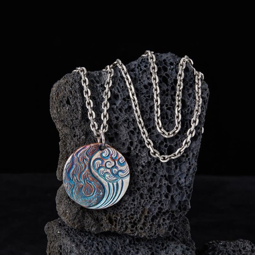 990 Sterling Silver Yin Yang Water Fire Balance Pendant