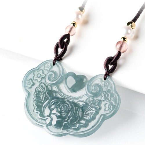 Natural Jade Peony Flower Luck Necklace Natural Jade Peony Flower Luck Necklace