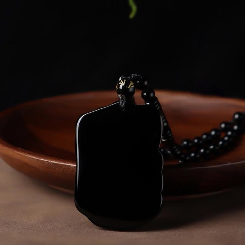 Black Obsidian Elephant Protection Key Chain Necklace Pendant