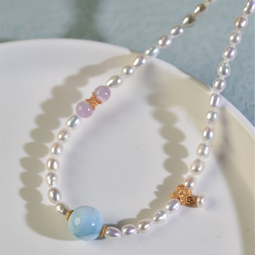 Sterling Silver Pearl Larimar Sincerity Necklace Pendant Sterling Silver Pearl Larimar Sincerity Necklace Pendant