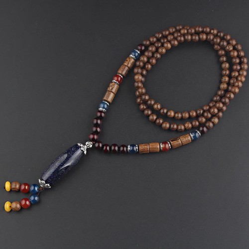 Tibetan Wenge Wood Bodhi Seed Agate Necklace Tibetan Wenge Wood Bodhi Seed Agate Necklace