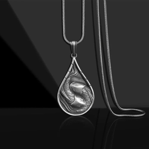 Double Koi Fish Pure Tin Luck Necklace Double Koi Fish Pure Tin Luck Necklace