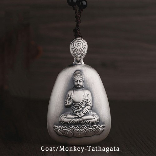 999 Silver Zodiac Natal Buddha Heart Sutra Necklace 999 Silver Zodiac Natal Buddha Heart Sutra Necklace
