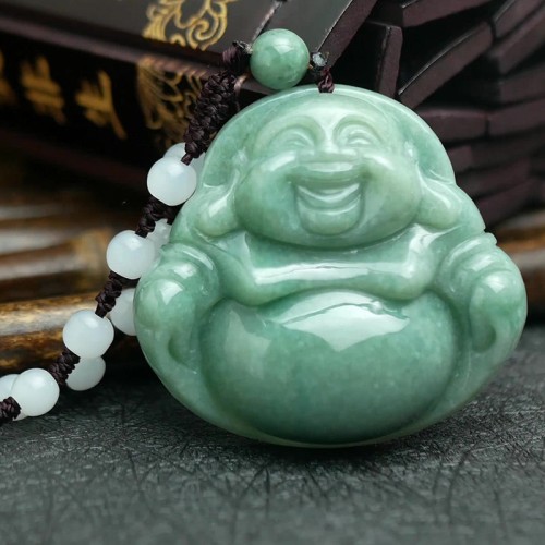 Laughing Buddha Cyan Jade Harmony Necklace Pendant Laughing Buddha Cyan Jade Harmony Necklace Pendant