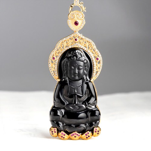 925 Sterling Silver Black Jade Kwan Yin Wealth Necklace 925 Sterling Silver Black Jade Kwan Yin Wealth Necklace