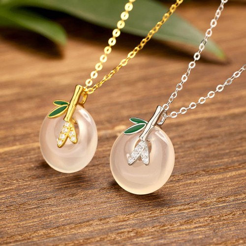 925 Silver Chalcedony Bamboo Leaf Peace Necklace 925 Silver Chalcedony Bamboo Leaf Peace Necklace