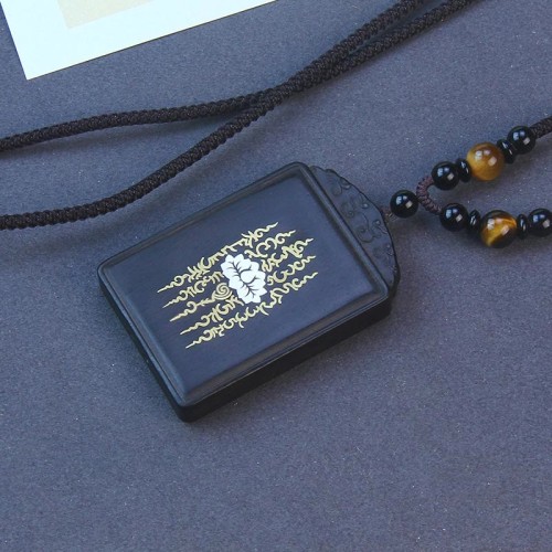 Sterling Silver Ebony Wood Lotus Calm Necklace Pendant Sterling Silver Ebony Wood Lotus Calm Necklace Pendant