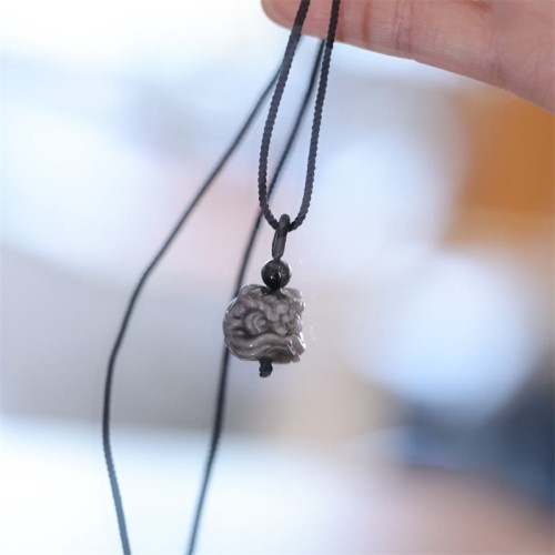Silver Sheen Obsidian Dancing Lion Necklace