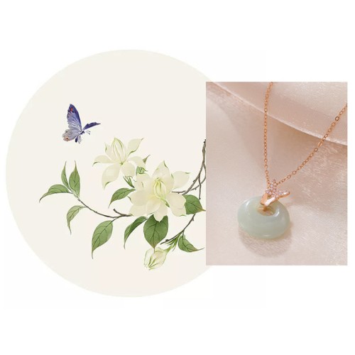 925 Sterling Silver Jade Zircon Butterfly Luck Necklace 925 Sterling Silver Jade Zircon Butterfly Luck Necklace