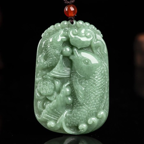 Jade Koi Fish Lotus Wealth Necklace