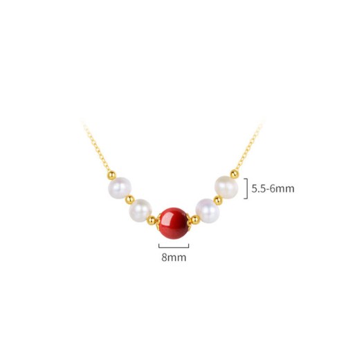 925 Silver Pearl Cinnabar Healing Bead Chain Necklace 925 Silver Pearl Cinnabar Healing Bead Chain Necklace