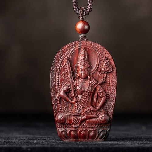 Chinese Zodiac Buddha Red Sandalwood Lotus Necklace