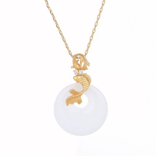 White Jade Koi Fish Wealth Necklace Pendant White Jade Koi Fish Wealth Necklace Pendant