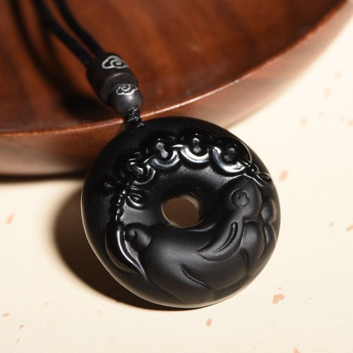Black Obsidian Peace Buckle Strength Necklace Pendant Black Obsidian Peace Buckle Strength Necklace Pendant