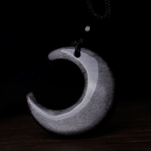 Silver Sheen Obsidian Crescent Moon Couple Necklace Pendant Silver Sheen Obsidian Crescent Moon Couple Necklace Pendant