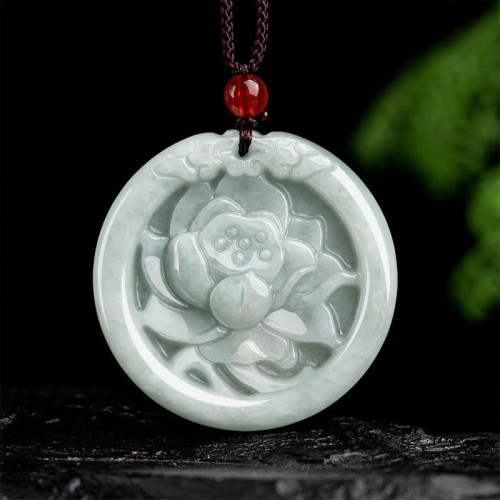 Jade Lotus Carved Prosperity Necklace Pendant Jade Lotus Carved Prosperity Necklace Pendant