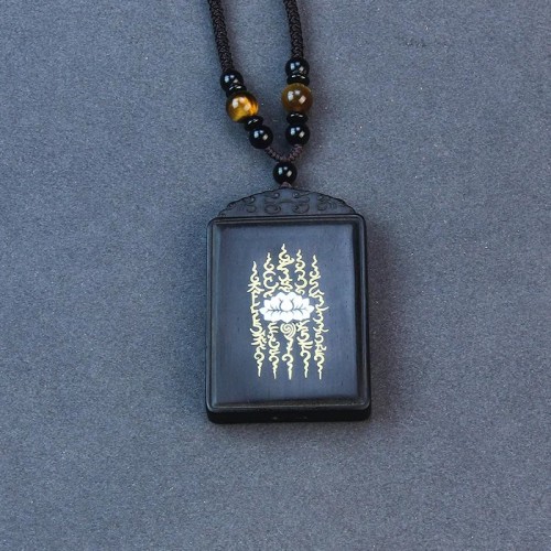 Sterling Silver Ebony Wood Lotus Calm Necklace Pendant Sterling Silver Ebony Wood Lotus Calm Necklace Pendant