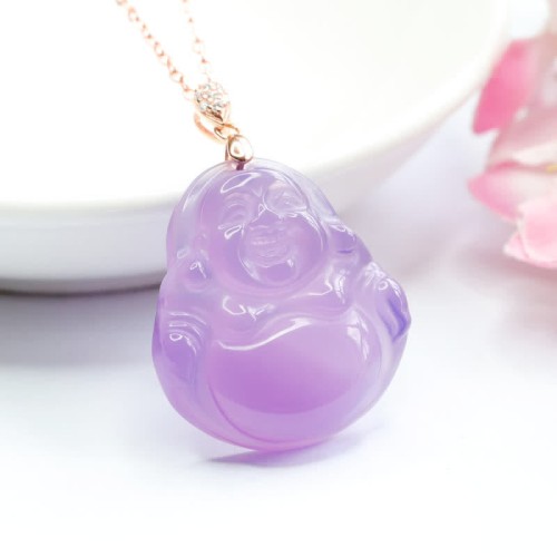 Laughing Buddha Purple Jade Happiness Necklace