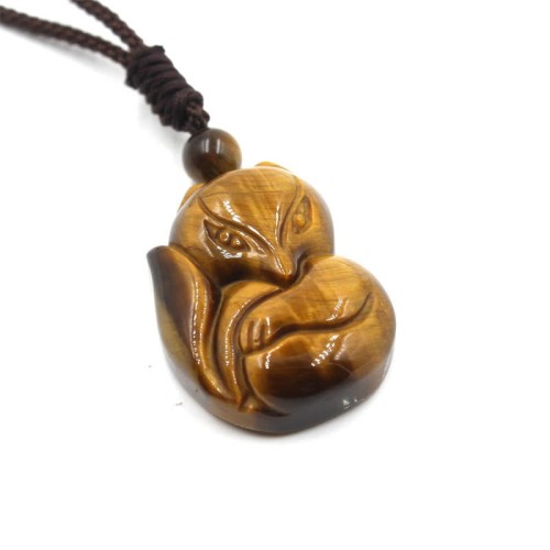 Natural Black Obsidian Tiger Eye Ice Fox Pendant Necklace Natural Black Obsidian Tiger Eye Ice Fox Pendant Necklace