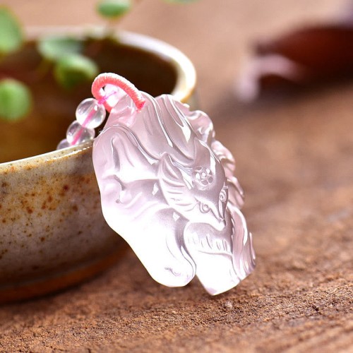 Pink Crystal Nine Tailed Fox Necklace
