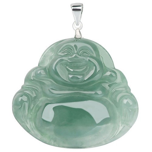925 Sterling Silver Laughing Buddha Jade Protection Necklace