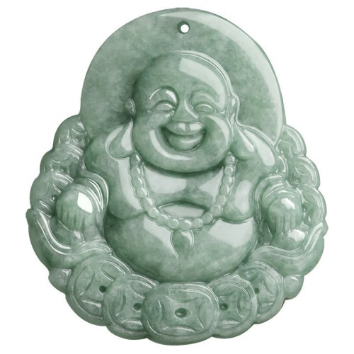 Laughing Buddha Jade Copper Coin Abundance Necklace