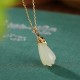 925 Silver Plated Gold Hetian Jade Magnolia Abundance Pendant
