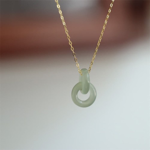 Sterling Silver Double Peace Buckle Hetian Jade Luck Pendant