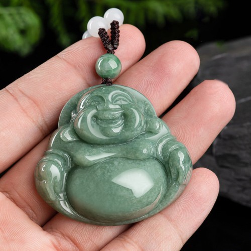 Laughing Buddha Cyan Jade Harmony Necklace Pendant Laughing Buddha Cyan Jade Harmony Necklace Pendant