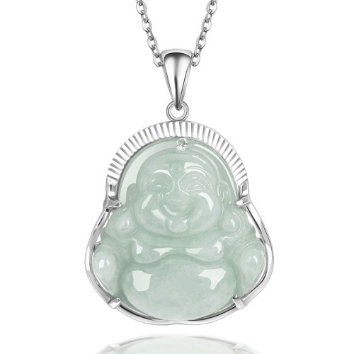 925 Silver Laughing Buddha Jade Luck Necklace 925 Silver Laughing Buddha Jade Luck Necklace