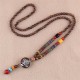 Wenge Wood Bodhi Seed Agate Elephant Protection Necklace Pendant