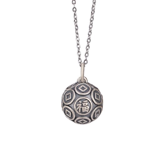 990 Silver Fu Character Copper Coin Luck Necklace 990 Silver Fu Character Copper Coin Luck Necklace