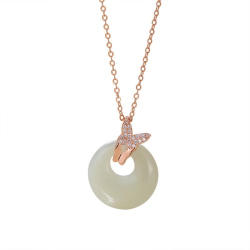 925 Sterling Silver Jade Zircon Butterfly Luck Necklace 925 Sterling Silver Jade Zircon Butterfly Luck Necklace