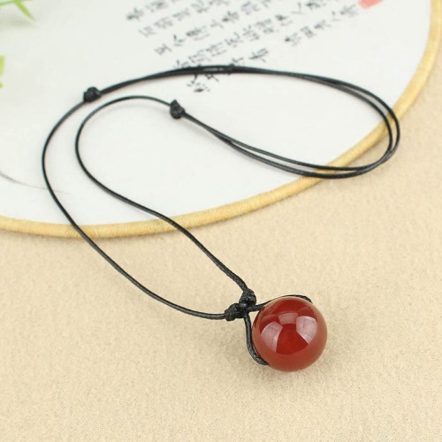 Red Agate Bead Confidence Leather Necklace Red Agate Bead Confidence Leather Necklace