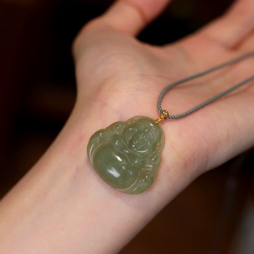 18K Gold Laughing Buddha Jade Abundance Necklace 18K Gold Laughing Buddha Jade Abundance Necklace