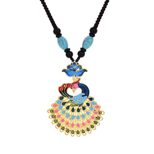 Peacock Amber Turquoise Agate Fortune Necklace