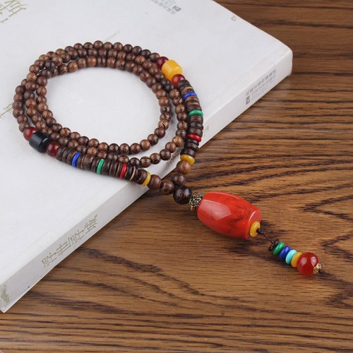 Tibetan Wenge Wood Bodhi Seed Agate Necklace Tibetan Wenge Wood Bodhi Seed Agate Necklace