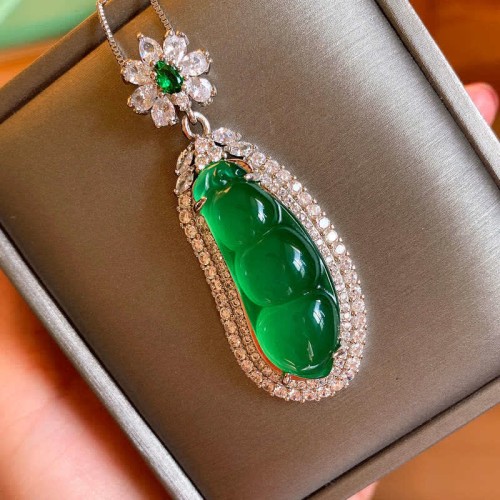 Fortune Bean Cyan Jade Luck Necklace Fortune Bean Cyan Jade Luck Necklace