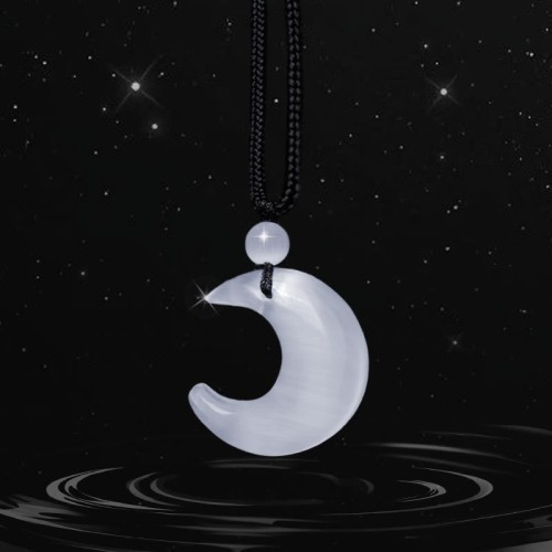 Silver Sheen Obsidian Crescent Moon Couple Necklace Pendant Silver Sheen Obsidian Crescent Moon Couple Necklace Pendant