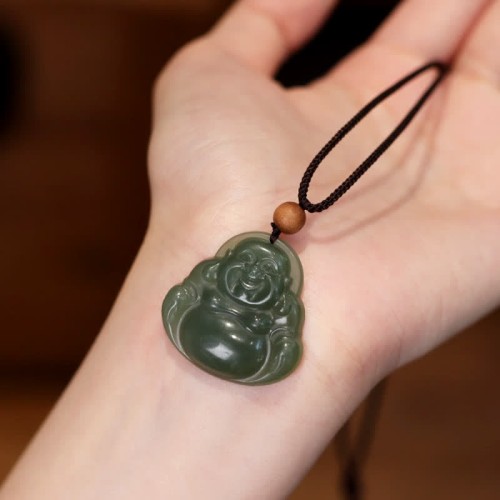 Laughing Buddha Hetian Jade Calm Necklace