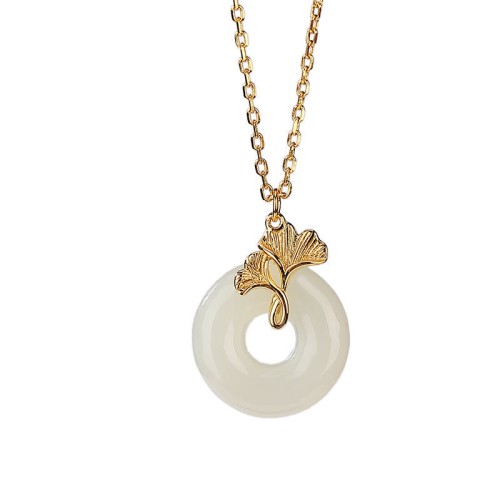 925 Sterling Silver Jade Ginkgo Leaf Peace Necklace 925 Sterling Silver Jade Ginkgo Leaf Peace Necklace