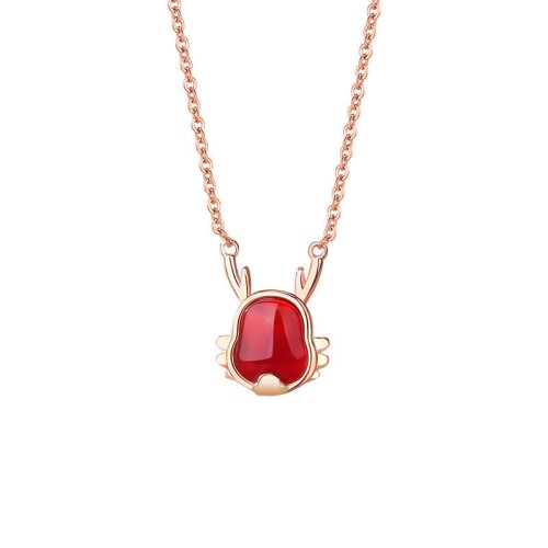 925 Sterling Silver Year of the Dragon Red Agate Necklace 925 Sterling Silver Year of the Dragon Red Agate Necklace
