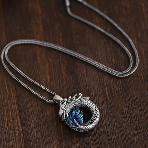 999 Sterling Silver Year of the Dragon Peace Buckle Necklace