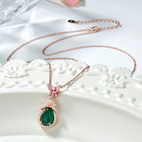 925 Silver Green Chalcedony Butterfly Courage Necklace 925 Silver Green Chalcedony Butterfly Courage Necklace