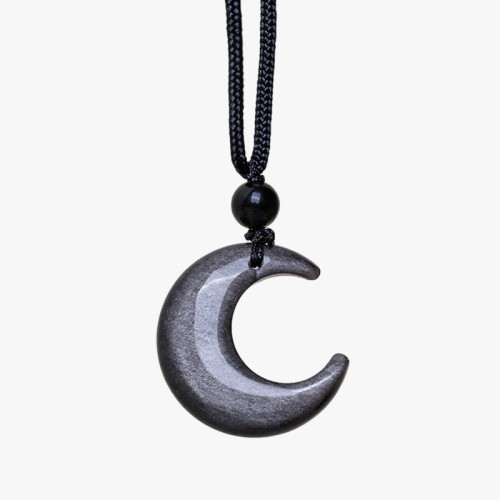 Silver Sheen Obsidian Crescent Moon Couple Necklace Pendant Silver Sheen Obsidian Crescent Moon Couple Necklace Pendant