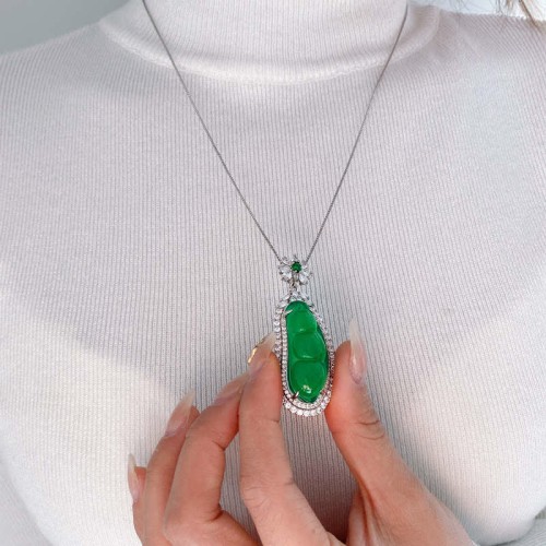 Fortune Bean Cyan Jade Luck Necklace Fortune Bean Cyan Jade Luck Necklace
