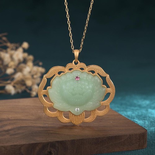 Natural Jade Lotus Harmony Necklace Pendant Natural Jade Lotus Harmony Necklace Pendant